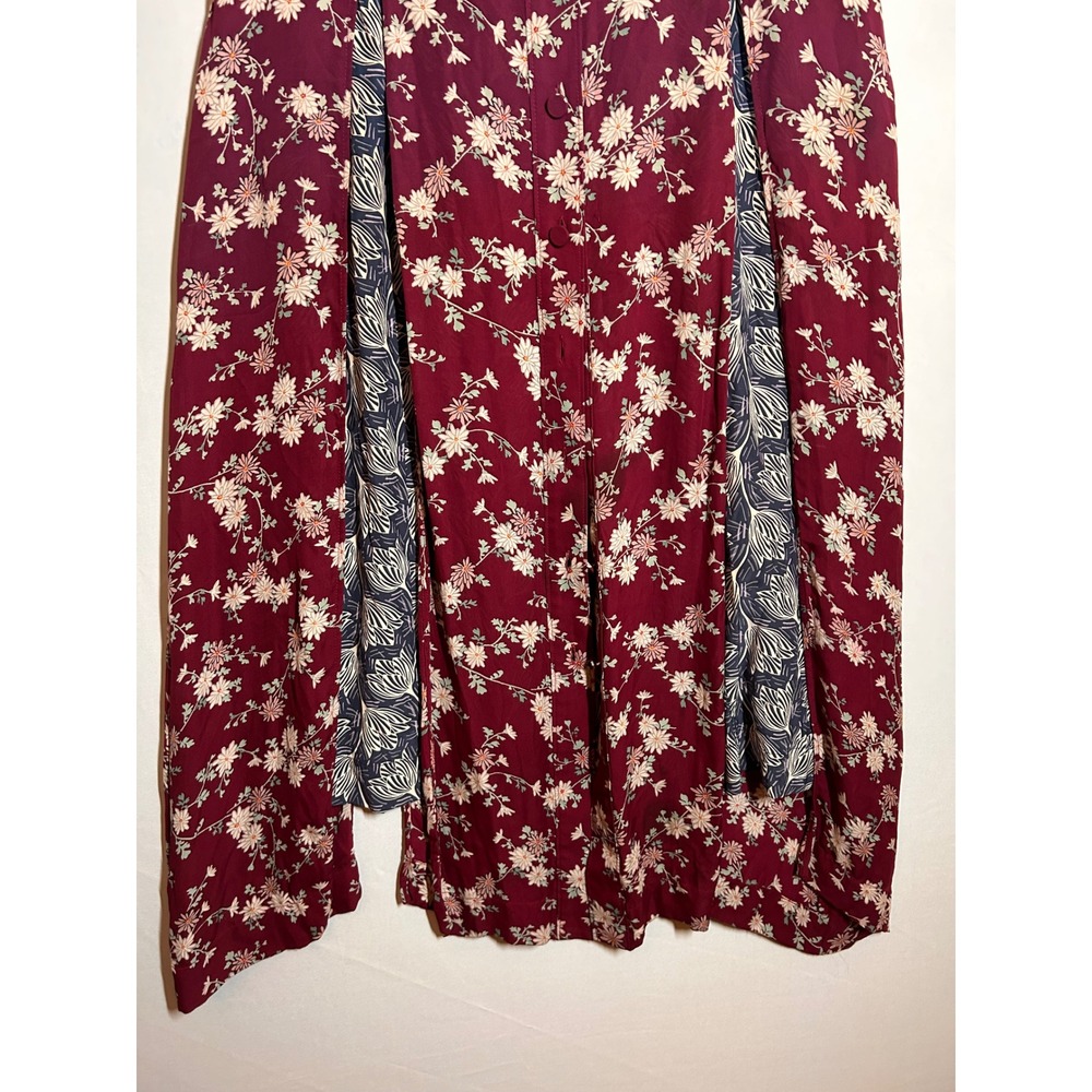 Cinq a Sept Burgundy Nathalia Floral Silk Asymmetrical Midi Dress 10 Mixed Print - Picture 5 of 12